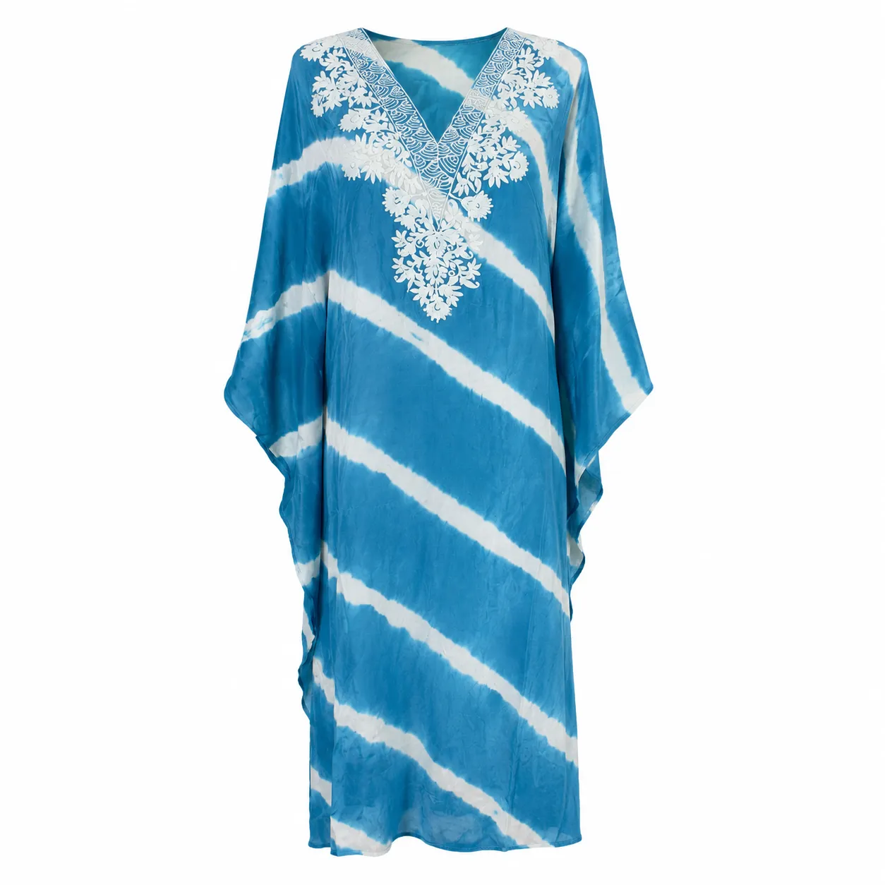Ocean Breeze Tie-Dye Embroidered Kaftan
